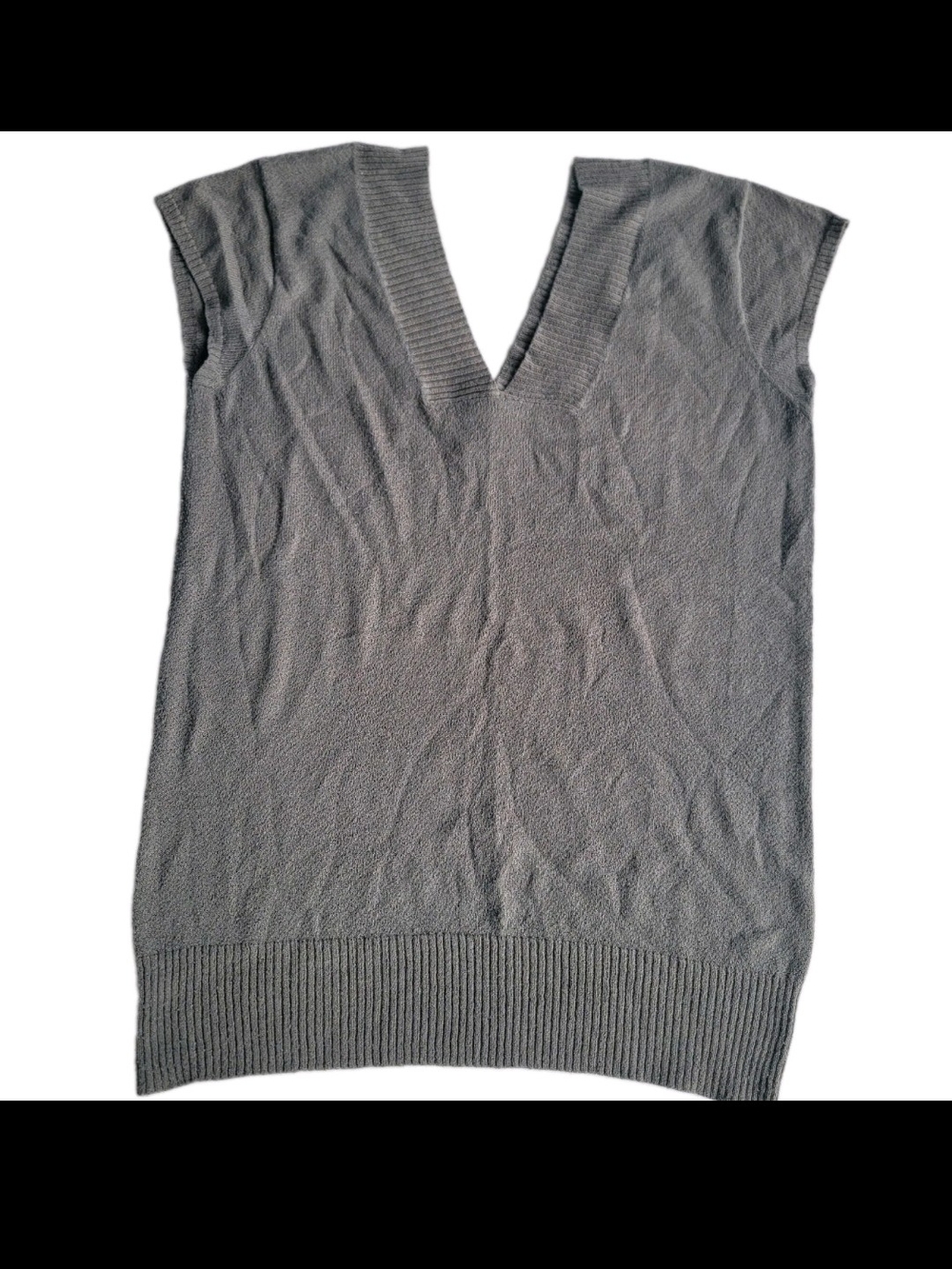 Frenchi Women's solid V-Neck Sweater Vest sz XL Gray Knit Lightweight Pullover